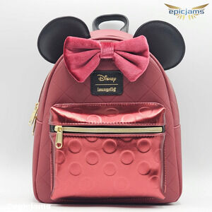 Loungefly Disney Minnie Mouse Burgundy Velvet Bow Mini Backpack
